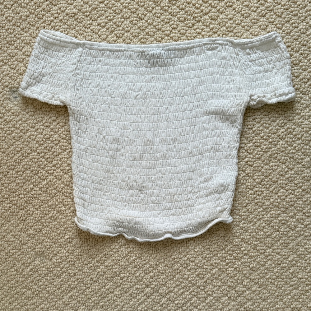 Brandy Melville - White Off-Shoulder Smocked Top